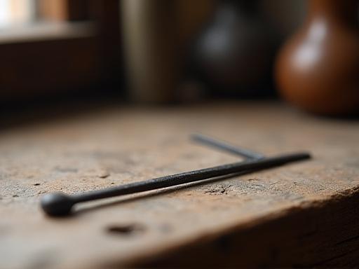 Ago da rete forgiato a mano su un banco di lavoro