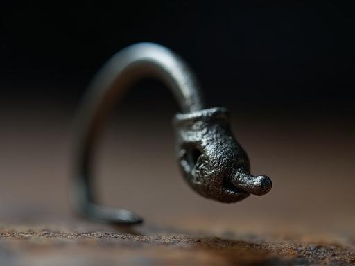 Primo piano di un amo da pesca forgiato a mano